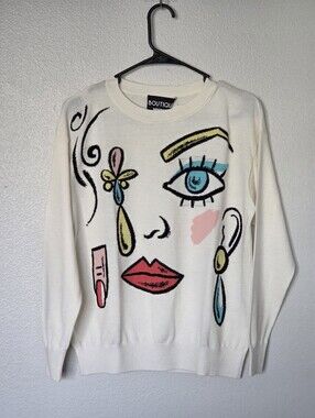 NWOT Moschino Boutique Wool Ivory Graphic Face Sweater